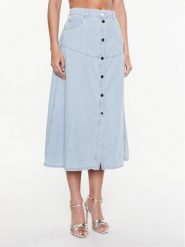 Pinko Spódnica jeansowa Kitesurf 100828 A0MM Niebieski Regular Fit. Niebieskie spódniczki damskie Pinko, bez wzorów, z bawełny. Za 669.00 zł.