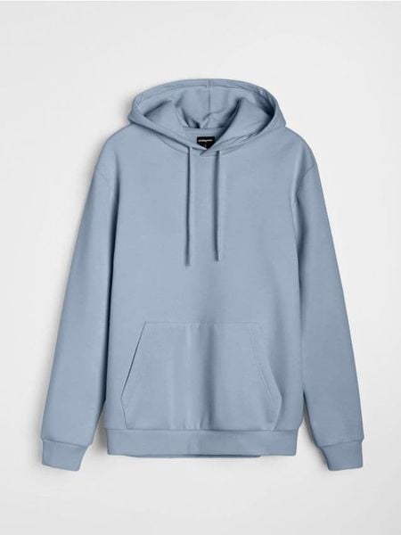 Bluza z kapturem basic - błękitny. Niebieskie bluzy sportowe męskie Sinsay, bez wzorów, sportowe, bez kołnierzyka, bez ramiączek. Za 39.99 zł.