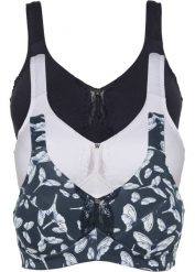 Biustonosz bez fiszbinów z bawełny organicznej (3 szt.). Niebieskie biustonosze bonprix, z aplikacjami, z bawełny. Za 129.99 zł.