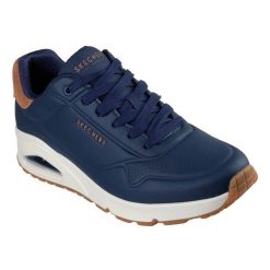 Buty Skechers Uno Suited On Air 183004-NV niebieskie. Niebieskie buty sportowe na co dzień męskie ze skóry, bez zapięcia, trekkingowe. Za 544.84 zł.