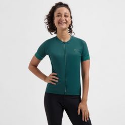 Koszulka rowerowa damska Rogelli Modesta z krótkim rękawem. Zielone topy sportowe damskie Rogelli, na lato, m, bez wzorów, z materiału, bez ramiączek. Za 173.00 zł.