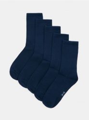 Długie skarpetki OEKO-TEX 5 pack - granatowy. Niebieskie skarpetki męskie Sinsay, bez wzorów. Za 19.99 zł.