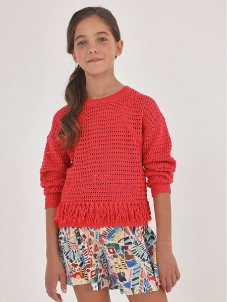 Mayoral Sweter 6330 Koralowy. Pomarańczowe swetry dziewczęce Mayoral, bez wzorów, z syntetyku, bez kołnierzyka. Za 99.99 zł.