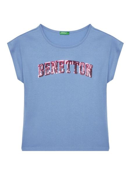 United Colors Of Benetton T-Shirt 3I1XC10P1 Niebieski Regular Fit. Niebieskie koszulki dziewczęce United Colors Of Benetton, bez wzorów, z bawełny, bez ramiączek. Za 49.99 zł.
