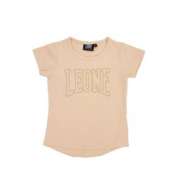 Dziewczęcy T-shirt z krótkim rękawem i dużym logo Chic Boxing. Brązowe koszulki dziewczęce LEONE 1947 APPAREL, bez wzorów, bez ramiączek. W wyprzedaży za 55.90 zł.