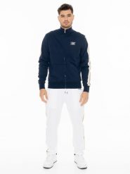 Bluza z bawełna z zamek błyskawiczny na co dzień. Niebieskie bluzy sportowe męskie LEONE 1947 APPAREL, bez wzorów, z bawełny, bez kołnierzyka, bez ramiączek. Za 467.31 zł.