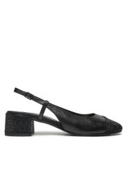 Tory Burch Sandały Cap-Toe Pave Singback Pump 160256 Czarny. Czarne sandały damskie Tory Burch, bez wzorów, ze skóry, bez obcasa, na słupku. Za 1,289.00 zł.