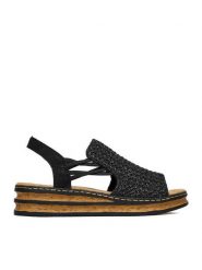 Rieker Sandały CEO-62941-00 Czarny. Czarne sandały damskie Rieker, bez wzorów, ze skóry, bez obcasa, na koturnie. Za 319.99 zł.