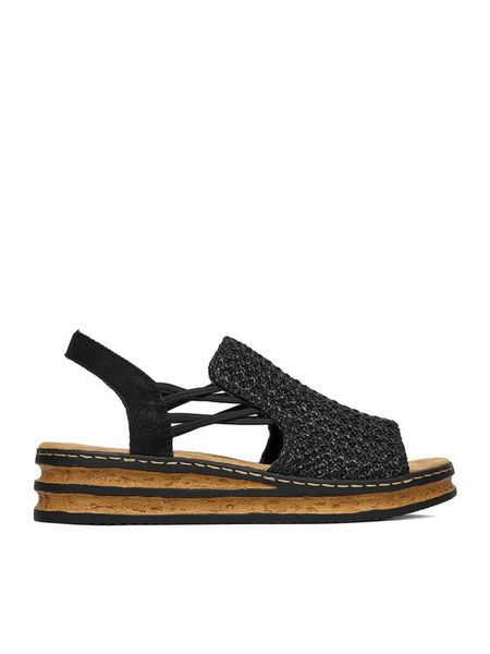 Rieker Sandały CEO-62941-00 Czarny. Czarne sandały damskie Rieker, bez wzorów, ze skóry, bez obcasa, na koturnie. Za 319.99 zł.