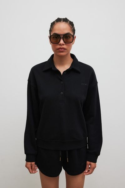 Bluza damska z kołnierzem w kolorze TOTALLY BLACK - EXPLORE. Czarne bluzy bez kaptura damskie Marsala, m, z bawełny. Za 339.90 zł.
