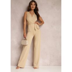 Beżowy Kombinezon Hellelle. Brązowe kombinezony damskie Renee, l, bez wzorów, z materiału, eleganckie, bez kołnierzyka, bez ramiączek, długie. Za 89.99 zł.