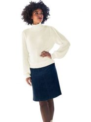 Heine Sweter w kolorze kremowym rozmiar: 44. Brązowe golfy damskie Heine, bez wzorów, ze splotem, bez ramiączek. Za 91.56 zł.