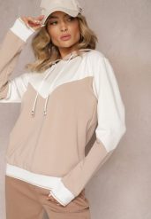 Beżowa Bawełniana Bluza z Geometrycznym Kolorowym Przeszyciem i Kapturem Vifia. Brązowe bluzy z kapturem damskie Renee, z bawełny. Za 79.99 zł.