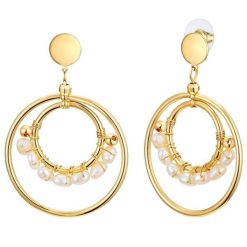 Lulu & Jane Kolczyki Stop metali Żółte złoto 1 ct Damski. Żółte kolczyki damskie Lulu & Jane, z perłą, złote. Za 119.99 zł.