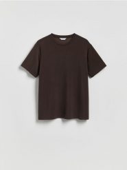 T-shirt regular fit z modalem - ciemnobrązowy. Brązowe t-shirty męskie Reserved, l, bez wzorów, z dzianiny, bez kołnierzyka. Za 89.99 zł.