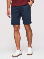 Szorty męskie strukturalne REGULAR FIT - granatowe V3 - Rozmiar: L. Niebieskie szorty męskie Ombre Clothing, z dzianiny, bez kołnierzyka. Za 149.99 zł.