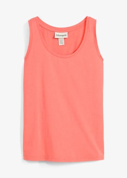 Tank top z dodatkiem jedwabiu. Czerwone topy damskie bonprix, bez wzorów, bez kołnierzyka. Za 54.99 zł.
