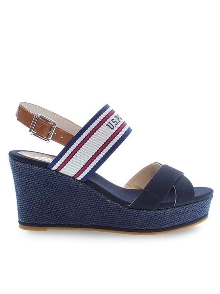 U.S. Polo Assn. Sandały Alyss ALYSSA010 Niebieski. Niebieskie sandały damskie U.S. Polo Assn., bez wzorów, z materiału, bez obcasa, na koturnie. Za 419.99 zł.