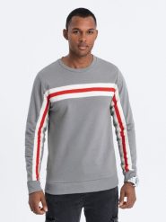 Bluza męska z lampasem - szara V6 - Rozmiar: M. Szare bluzy bez kaptura męskie Ombre Clothing, m, z bawełny. W wyprzedaży za 39.99 zł.