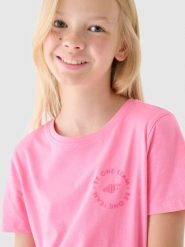 4F T-shirt z nadrukiem dziewczęcy - różowy 134 (8-9 lat). Czerwone koszulki dziewczęce 4f, bez wzorów, z bawełny, bez ramiączek. Za 19.99 zł.