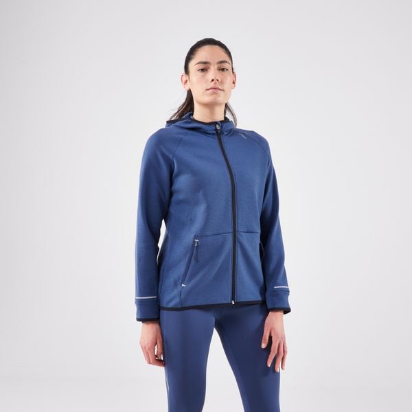 Bluza do biegania damska Kiprun Run 500 Warm ocieplana. Niebieskie bluzy z kapturem damskie KIPRUN, m, bez wzorów, z elastanu, bez kaptura. Za 159.99 zł.