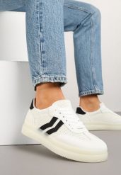 Białe Sneakersy Tenisówki Ozdobione Paskami Falovinia. Białe trampki i tenisówki damskie Renee, bez wzorów, z jeansu. Za 79.99 zł.