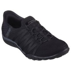 Damskie BREATHE-EASY ROLL-WITH-ME Slip-On Czarny. Czarne trampki i tenisówki damskie Skechers, bez wzorów, z dzianiny. Za 349.99 zł.
