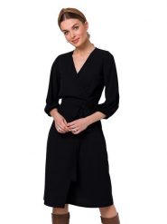 Stylove Sukienka w kolorze czarnym rozmiar: S. Czarne sukienki damskie Stylove, s, bez wzorów, z tkaniny, bez kołnierzyka, bez ramiączek, midi, kopertowe. Za 267.29 zł.