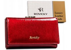 Portfel damski z lakierowanej skóry naturalnej - Rovicky. Czerwone portfele damskie ROVICKY, z aplikacjami, z lakierowanej skóry. Za 89.99 zł.