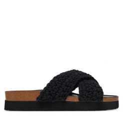 Klapki DeeZee. Czarne klapki damskie DeeZee, bez wzorów, bez obcasa. Za 149.99 zł.