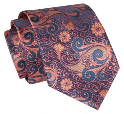Męski Krawat - Odcienie Miedzi, Duży Wzór - Angelo di Monti. Krawaty i muchy męskie Angelo di Monti, bez wzorów, z tkaniny, eleganckie. Za 45.00 zł.