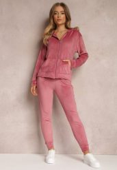 Różowy 2-częściowy Komplet Dresowy Welurowy z Bluzą i Spodniami Misnes. Czerwone bluzy z kapturem damskie Renee, m, z dresówki. Za 84.99 zł.
