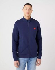 WRANGLER FUNNEL MĘSKA BLUZA LOGO NECK ZIP NAVY W663HA114 112320251. Niebieskie bluzy bez kaptura męskie Wrangler, m. Za 189.99 zł.
