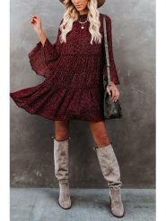 Milan Kiss Sukienka w kolorze bordowym ze wzorem rozmiar: XL. Czerwone sukienki damskie Milan Kiss, na imprezę, xl, bez wzorów, bez kołnierzyka, bez ramiączek, mini, rozkloszowane. Za 109.52 zł.