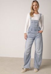 Niebieskie Jeansy Ogrodniczki z Bawełną o Kroju Balloon Rivaras. Niebieskie jeansy damskie Born2be, z podwyższonym stanem. Za 159.99 zł.