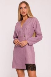Elegancka sukienka tweedowa trapezowa kopertowa różowa. Czerwone sukienki damskie MOE, do pracy, uniwersalny, bez wzorów, z dzianiny, biznesowe, bez kołnierzyka, bez ramiączek, mini, dopasowane. Za 379.00 zł.
