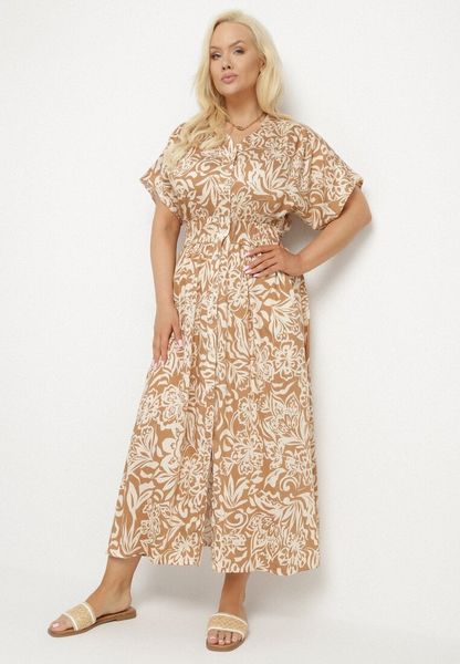 Beżowa Sukienka Wiskozowa w Kwiaty Rozkloszowana Efrisa. Brązowe sukienki damskie Born2be, na co dzień, na lato, xl, bez wzorów, z wiskozy, eleganckie, bez kołnierzyka, bez ramiączek, maxi, rozkloszowane. Za 99.99 zł.