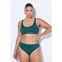 Damskie Top od bikini miękkie miseczki lamówka. Zielone bikini damskie Ulla Popken, bez wzorów, plus size. W wyprzedaży za 111.99 zł.