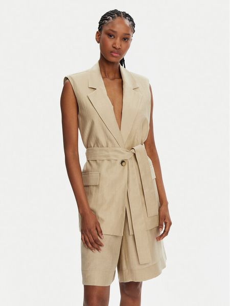 KAOS Kamizelka RP1MR063 Beżowy Regular Fit. Brązowe kamizelki damskie KAOS, ze lnu. Za 539.99 zł.