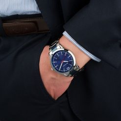 Zegarek męski bransoleta duży solidny niebieski klasyczny premium Beltimore BT02. Niebieskie zegarki męskie . Za 149.99 zł.