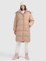 4F Płaszcz puchowy z wypełnieniem syntetycznym damski - beżowy L. Brązowe płaszcze damskie 4f, na zimę, l, bez wzorów, z puchu. W wyprzedaży za 299.99 zł.