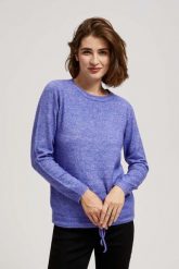 Sweter z wiązaniem fioletowy. Fioletowe swetry klasyczne damskie MOODO, l, z elastanu, bez kołnierzyka. W wyprzedaży za 59.99 zł.