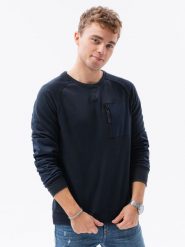 Bluza męska bez kaptura - granatowa. Niebieskie bluzy bez kaptura męskie Ombre Clothing, l, z bawełny. W wyprzedaży za 49.99 zł.