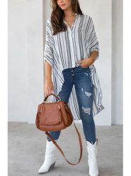 Milan Kiss Bluzka w kolorze biało-antracytowym rozmiar: M. Białe bluzki damskie Milan Kiss, m, bez wzorów, z asymetrycznym kołnierzem, bez ramiączek. Za 135.17 zł.