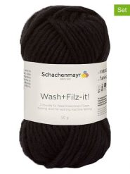 Schachenmayr since 1822 Przędza wełniana (10 szt.) "Wash+Filz-it!" w kolorze czarnym - 10 x 50 g rozmiar: onesize. Czarne kapcie damskie Schachenmayr since 1822, z wełny. Za 86.99 zł.
