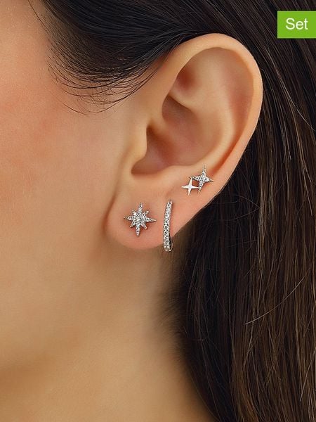 Miu Silver Srebrne kolczyki (3 szt.) z cyrkoniami rozmiar: onesize. Szare kolczyki damskie Miu Silver, z cyrkonią, srebrne. Za 122.09 zł.