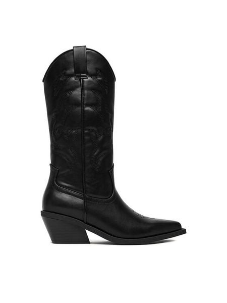 JENNY Kowbojki CEO-R25AW01598 Czarny. Czarne kozaki damskie Jenny, z materiału, bez obcasa, na płaskiej podeszwie. Za 219.99 zł.