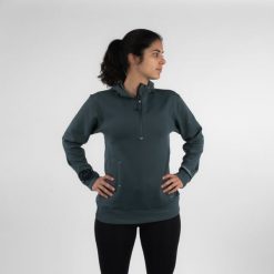 Bluza do biegania damska Kiprun Run 500 Warm ocieplana. Zielone bluzy bez kaptura damskie KIPRUN, l, bez wzorów, z bawełny, bez kaptura. W wyprzedaży za 119.99 zł.
