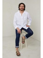 Lin Passion Koszula w kolorze białym rozmiar: M/L. Białe koszule męskie Lin Passion, l, bez wzorów, z bawełny, bez kołnierzyka, bez ramiączek. Za 149.95 zł.