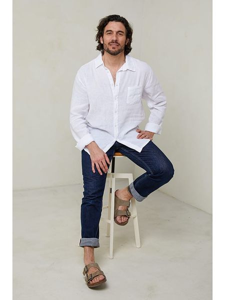 Lin Passion Koszula w kolorze białym rozmiar: M/L. Białe koszule męskie Lin Passion, l, bez wzorów, z bawełny, bez kołnierzyka, bez ramiączek. Za 149.95 zł.